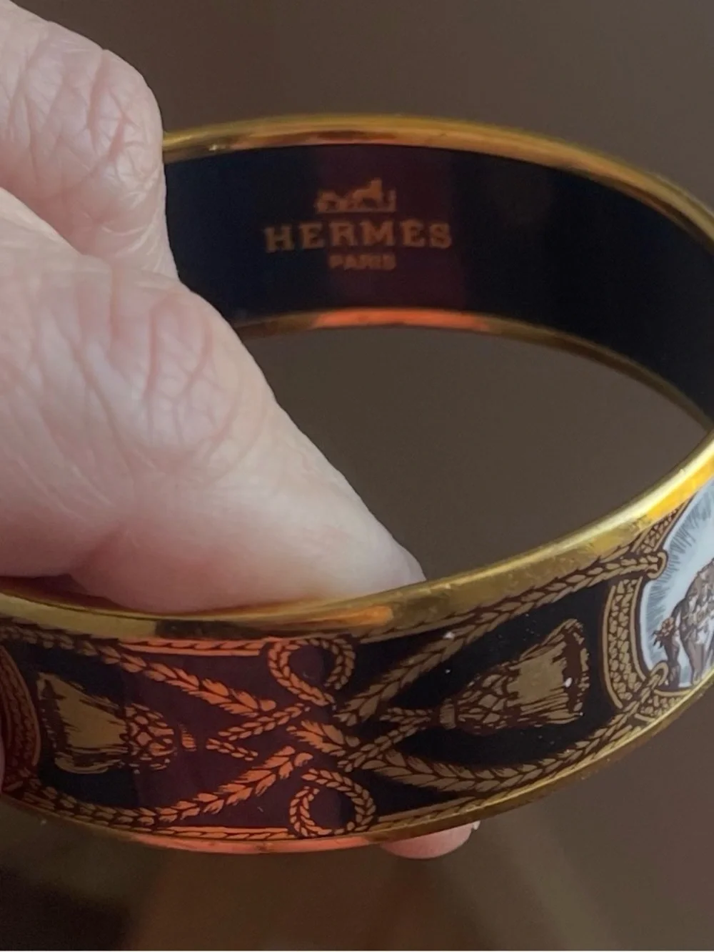 Hermes Black and Gold Enamel Bangle Bracelet